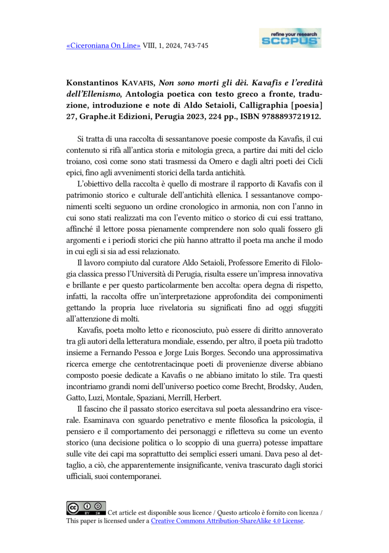 Open gallery for Konstantinos Kavafis, Non sono morti gli dèi