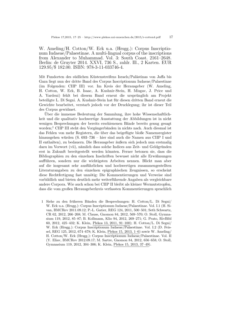 Open gallery for Corpus Inscriptionum Iudaeae/Palaestinae