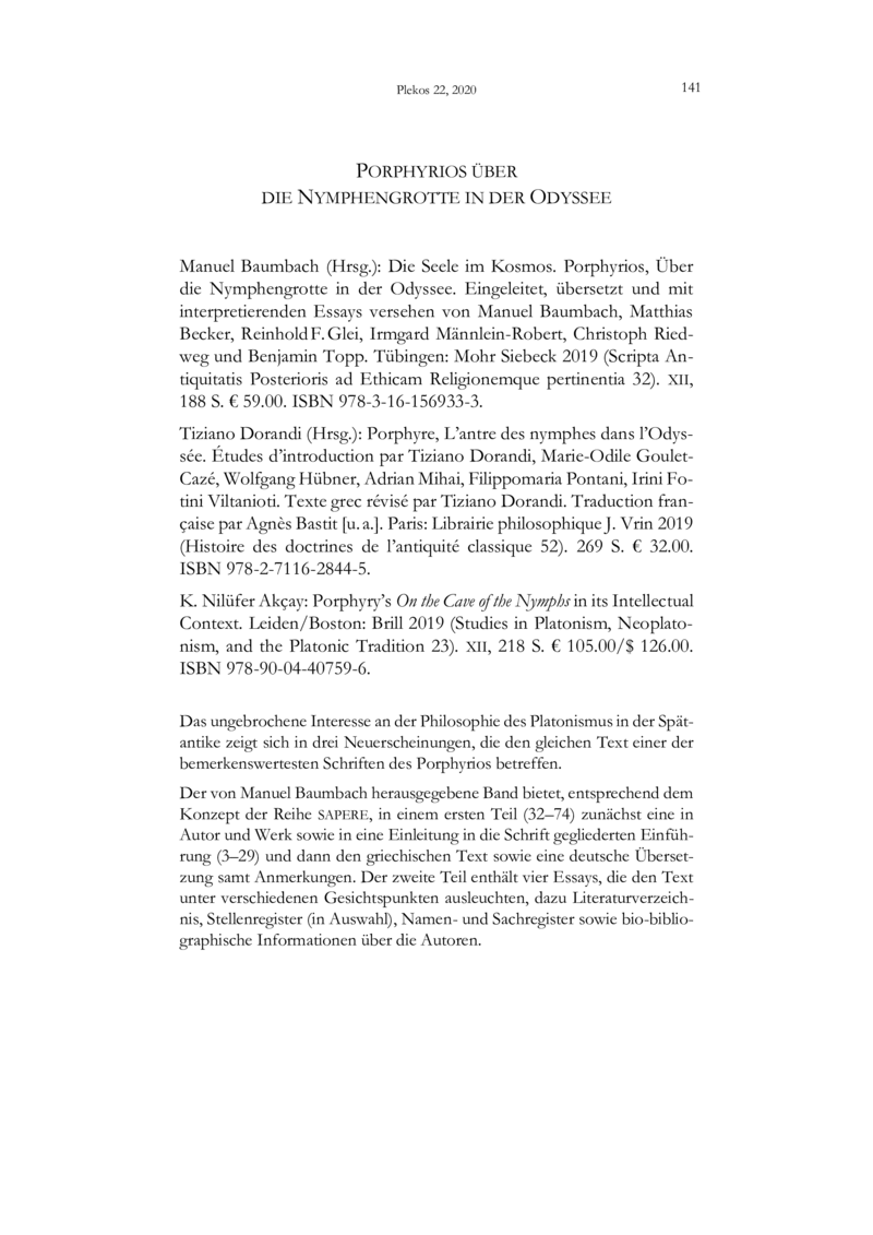 Open gallery for Porphyry’s "On the Cave of the Nymphs" in its Intellectual Context