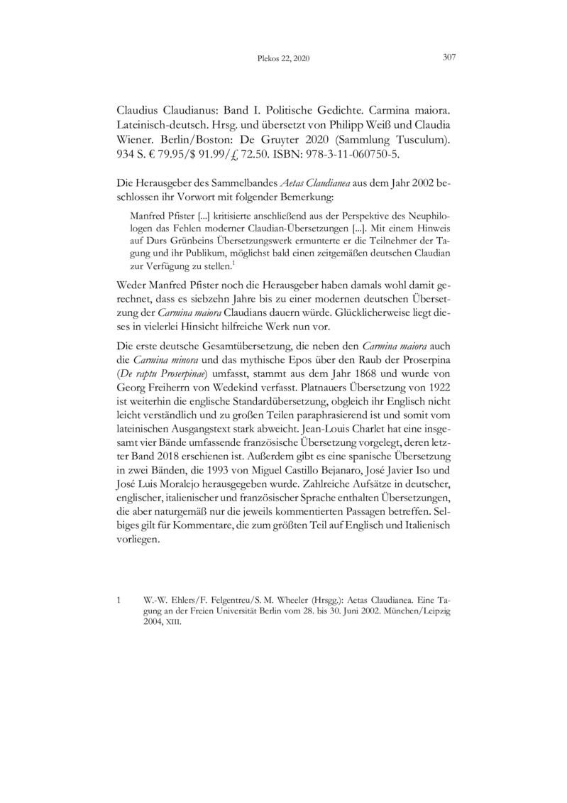 Open gallery for Claudius Claudianus: Band I. Politische Gedichte