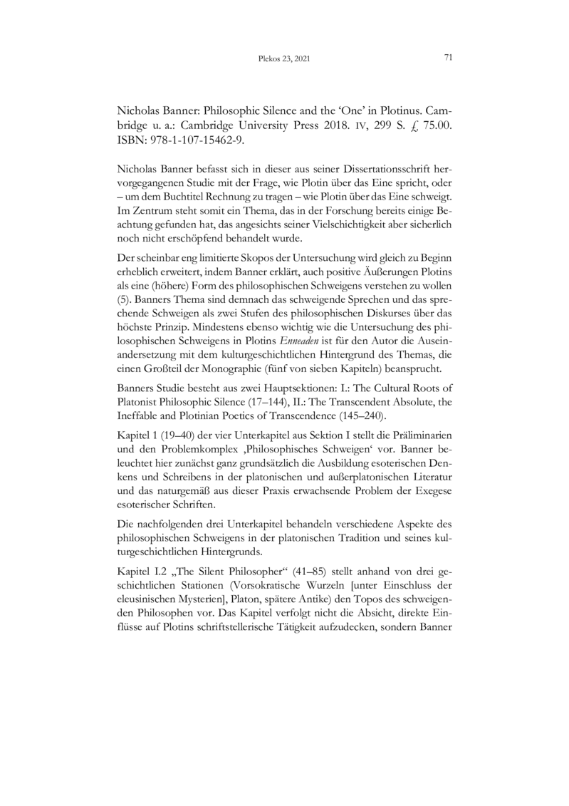 Open gallery for Philosophic Silence and the "One" in Plotinus