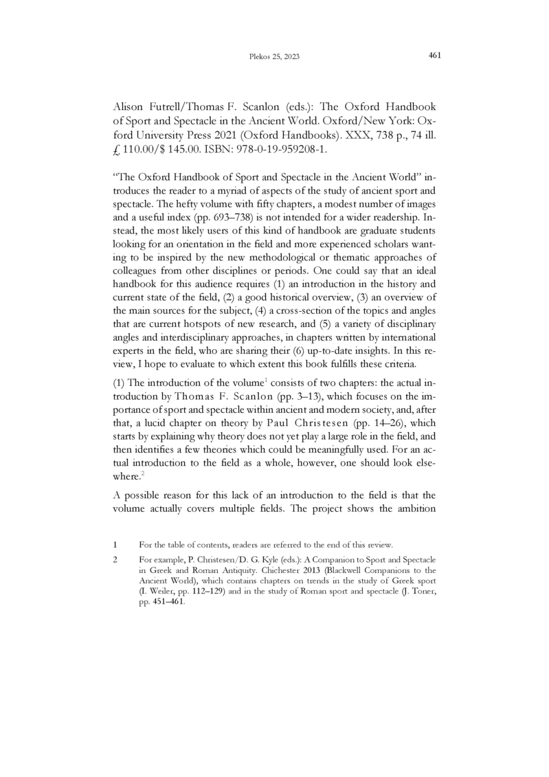 Open gallery for The Oxford Handbook of Sport and Spectacle in the Ancient World