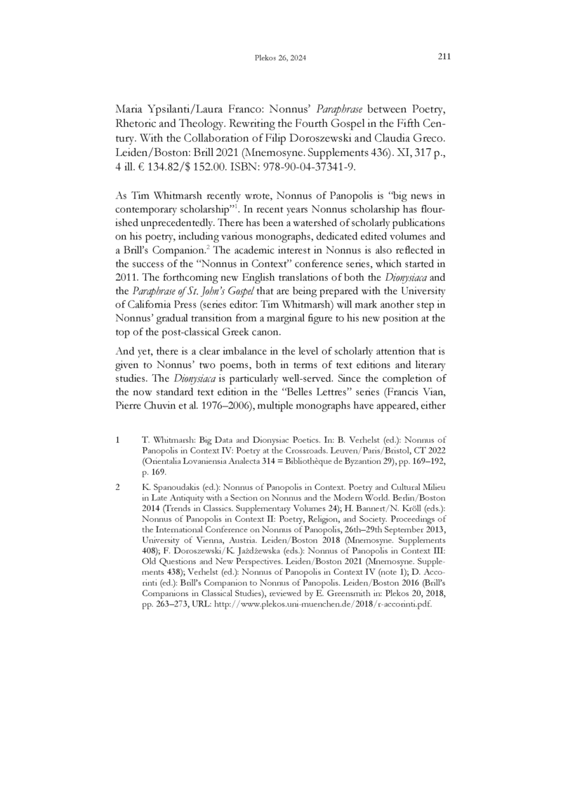 Open gallery for Nonnus’ "Paraphrase" between Poetry, Rhetoric and Theology