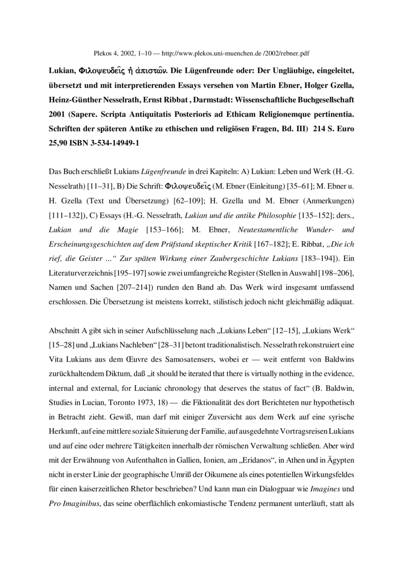 Open gallery for Lukian, Φιλοψευδεῖς ἢ ἀπιστῶν, Die Lügenfreunde oder: Der Ungläubige