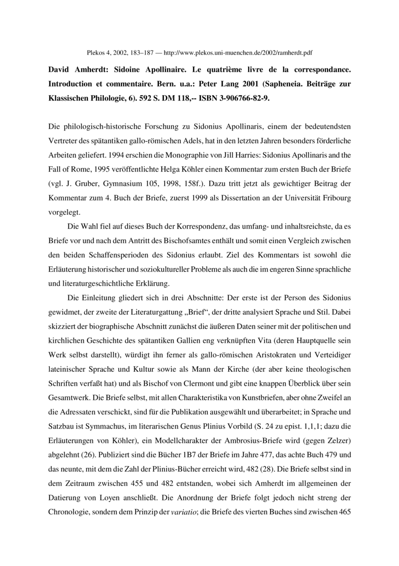 Open gallery for Sidoine Apollinaire, Le quatrième livre de la correspondance